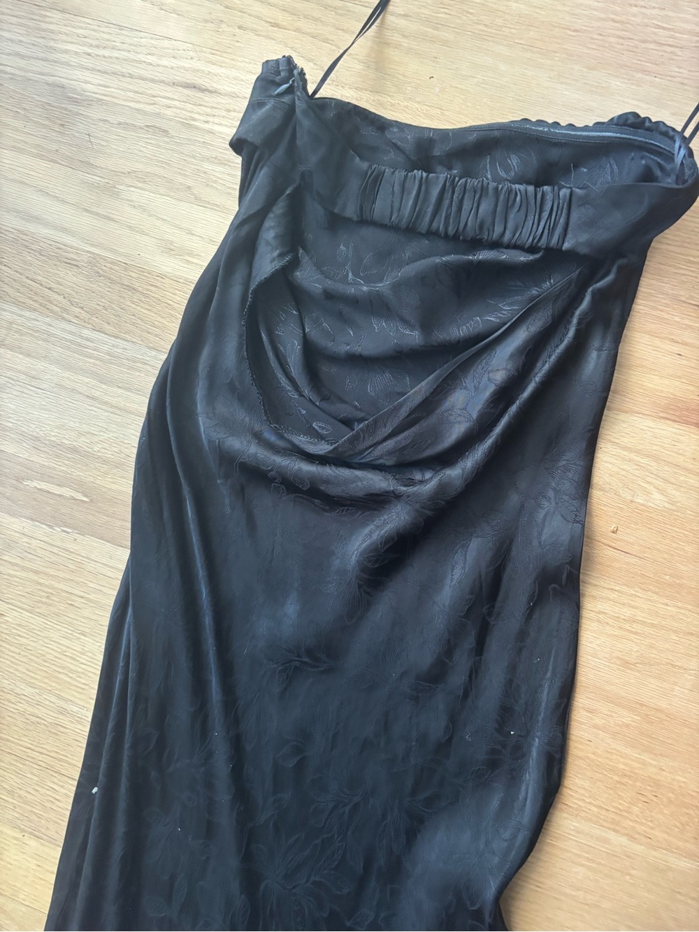 Black Satin Sleeveless Slip Dress with Cowl back - Picture 3 of 4